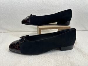 Ara Black Suede and Leopard Patent Toe Ballet Flat NWOT Size W9 Euro 40